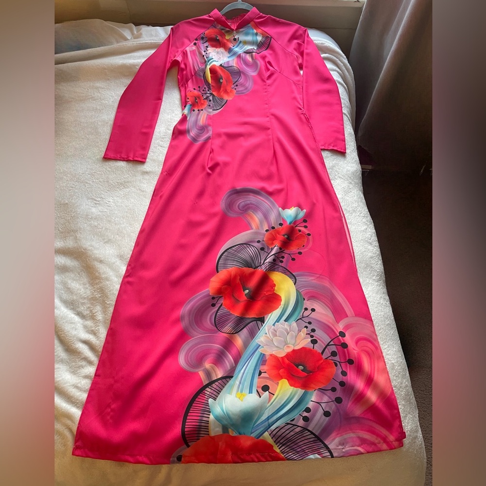 Pink floral Vietnamese Ao Dai